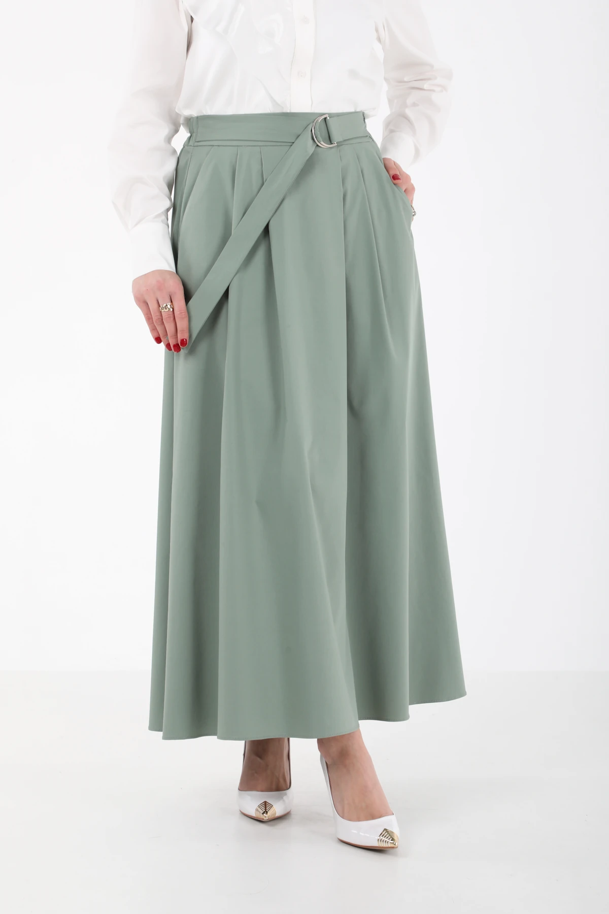 Metal aksesuarlı pileli etek EL-1194 - MİNT