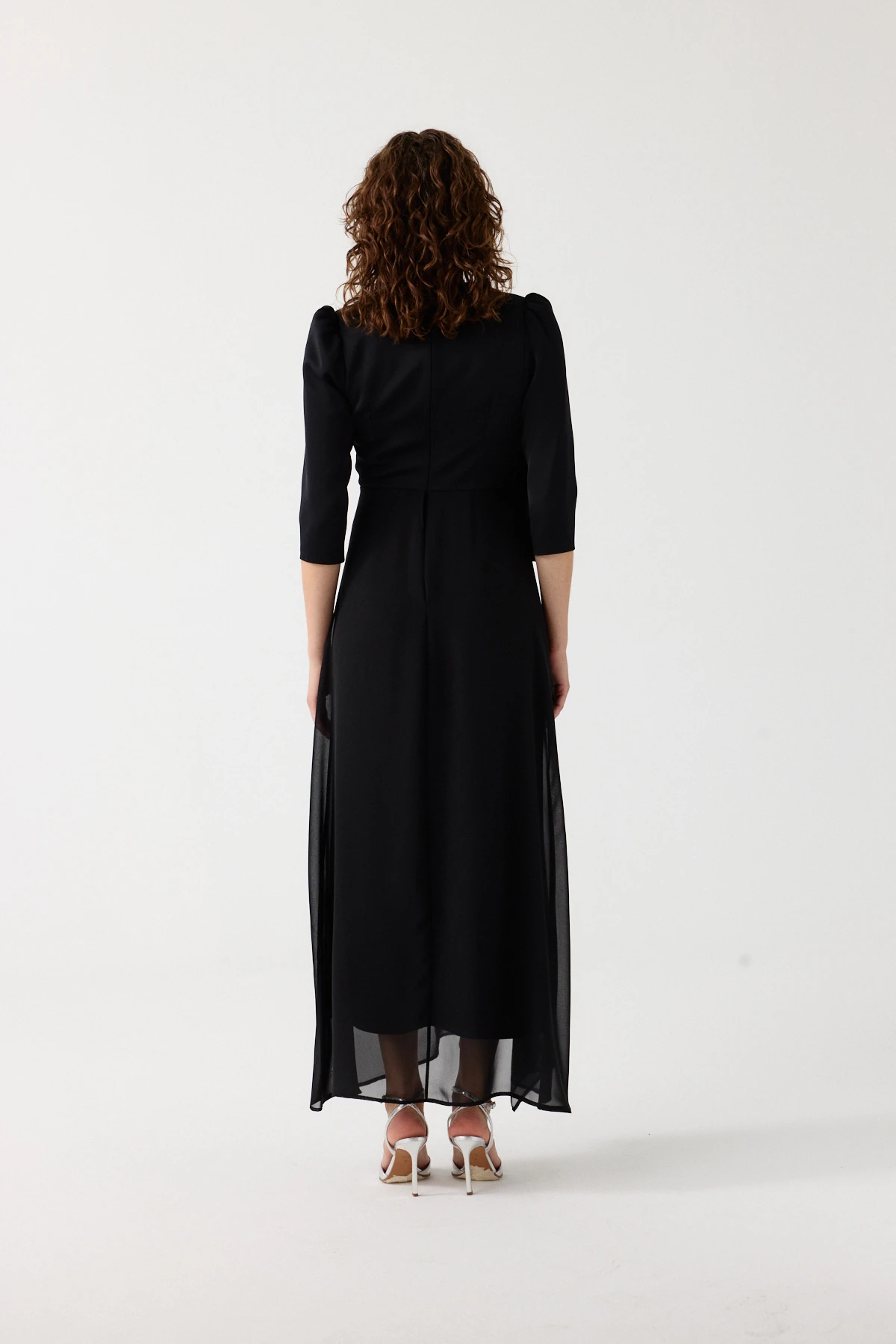 Çiçek aksesuarlı şık elbise EL-4361