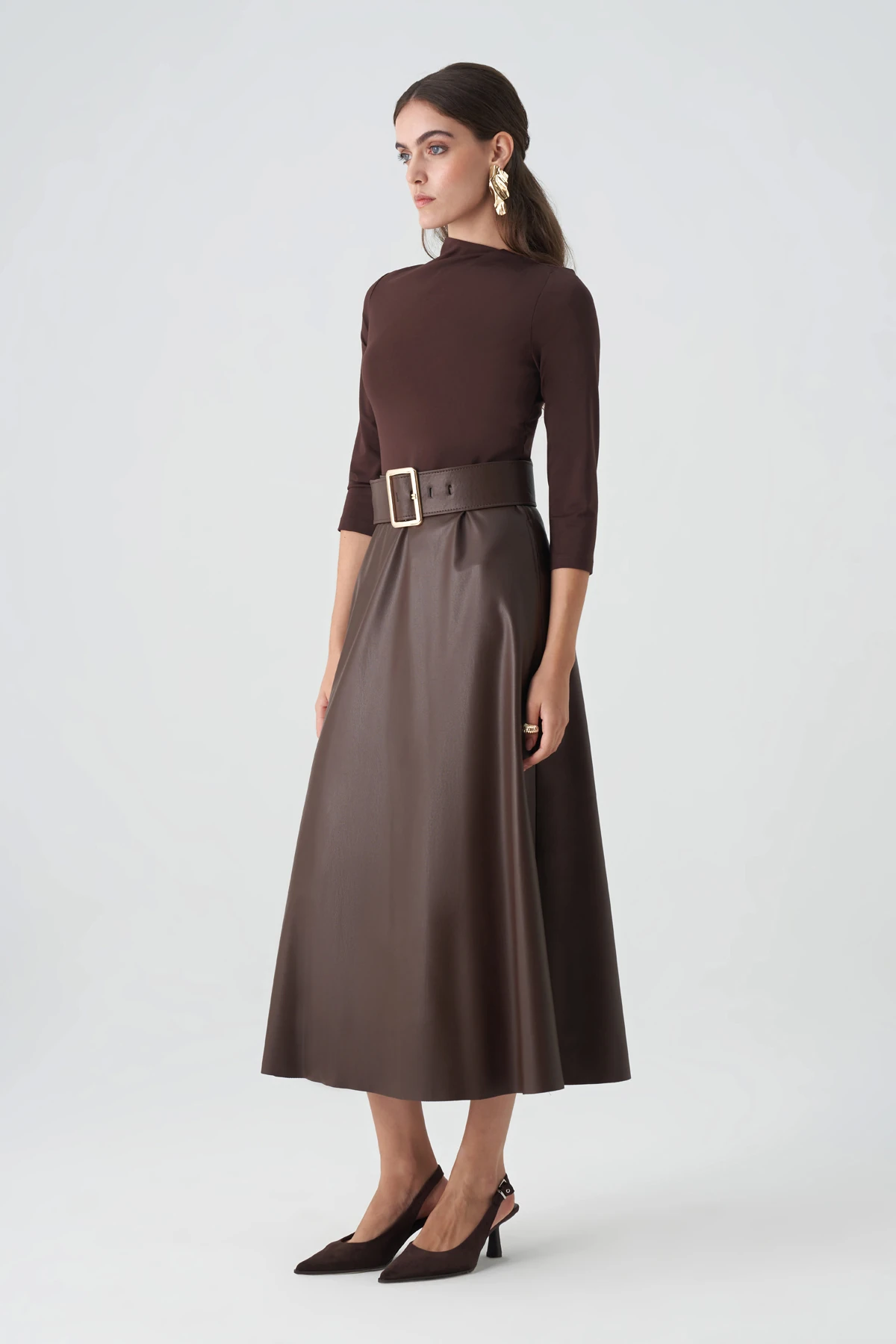 Örme garnili midi kloş elbise EL-4422