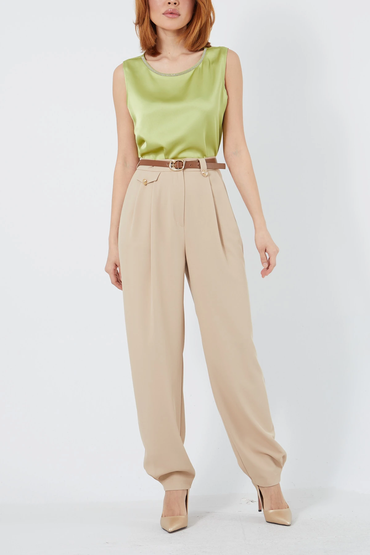 Yakası zincir detaylı saten bluz EL-1612