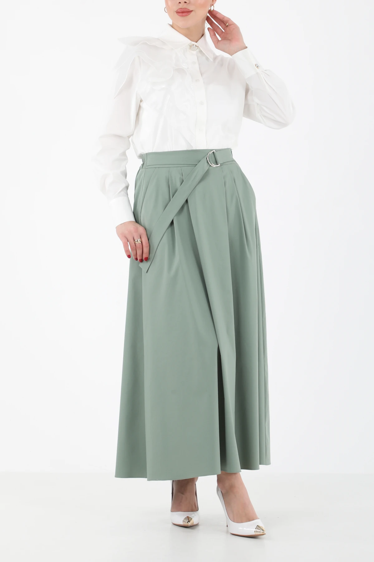 Metal aksesuarlı pileli etek EL-1194 - MİNT