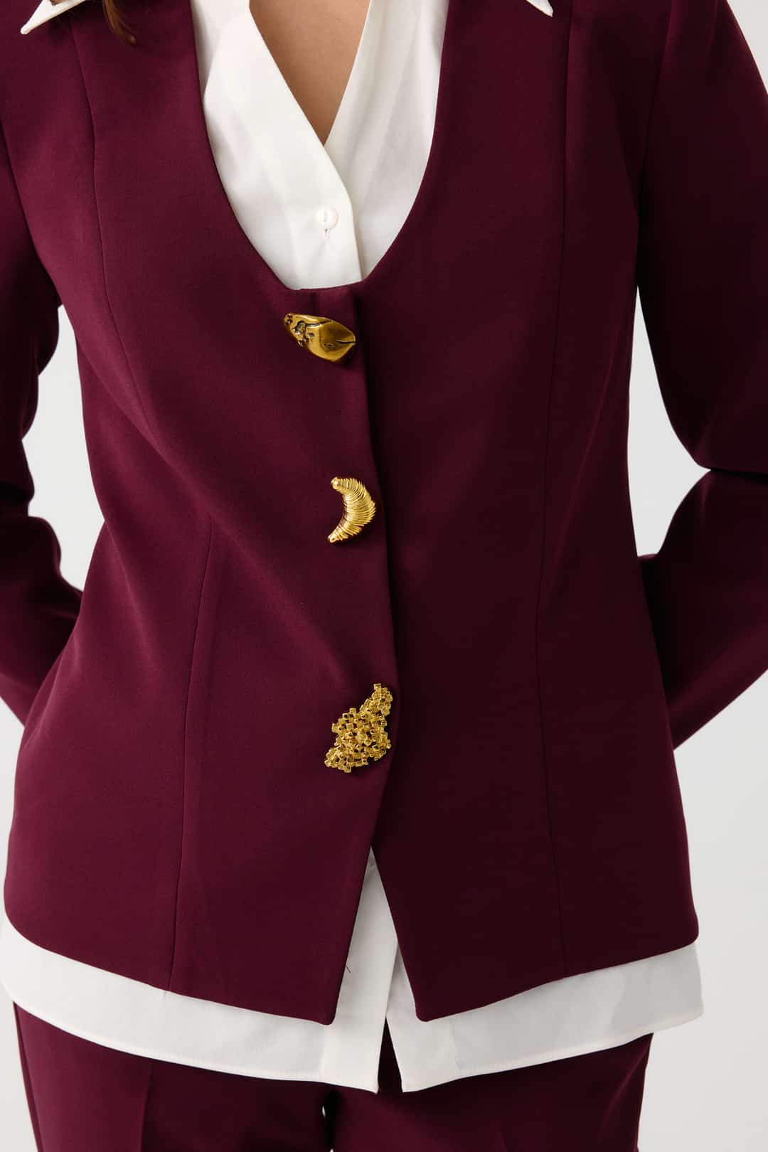 Poplin mix metal aksesuarlı takım EL-2700 - BORDO