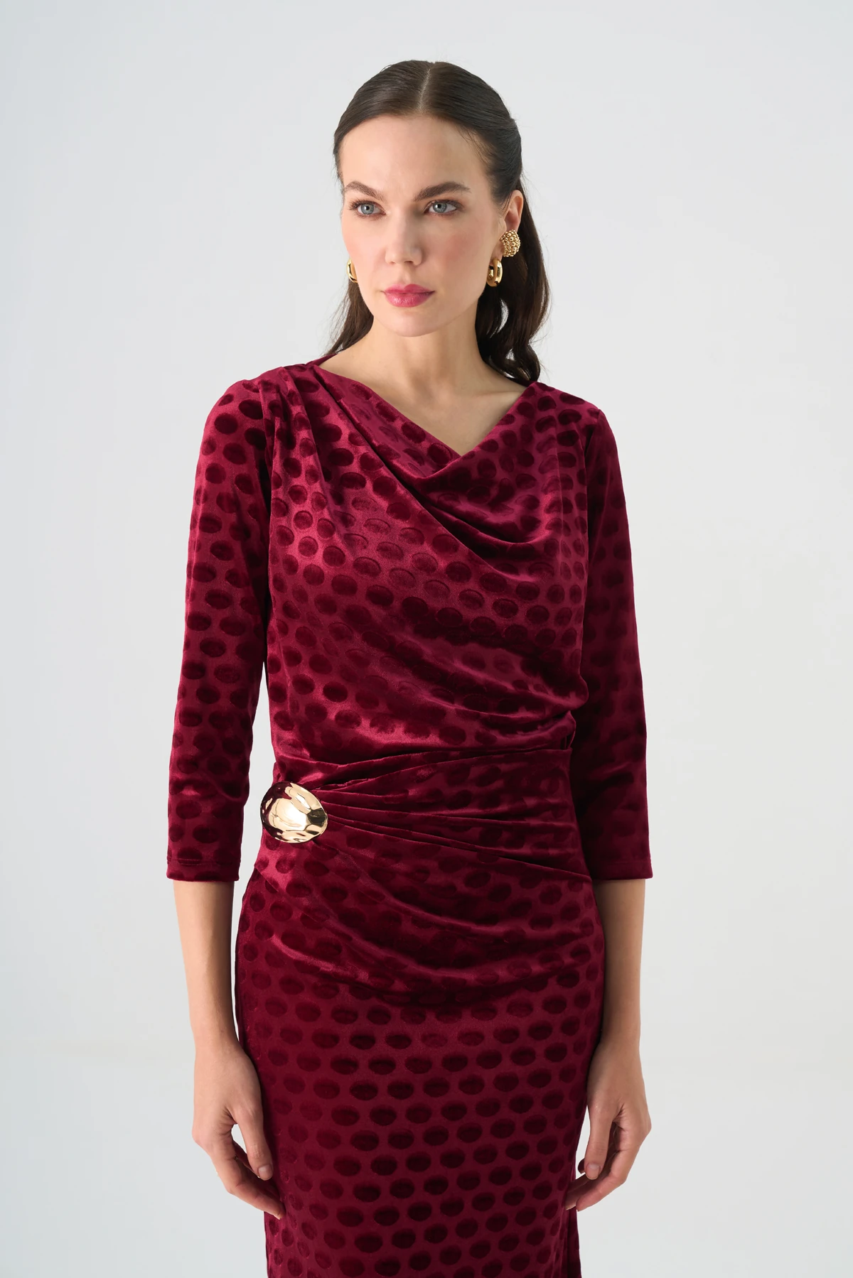 Degaje Yakalı Beli Aksesuarlı Kadife İkili Takım EL-2772