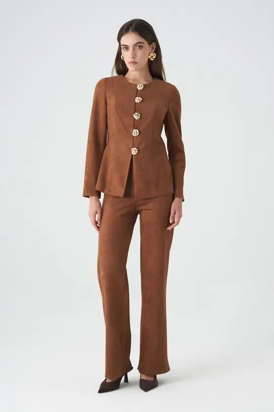 Düğme detaylı süet takım EL-2748