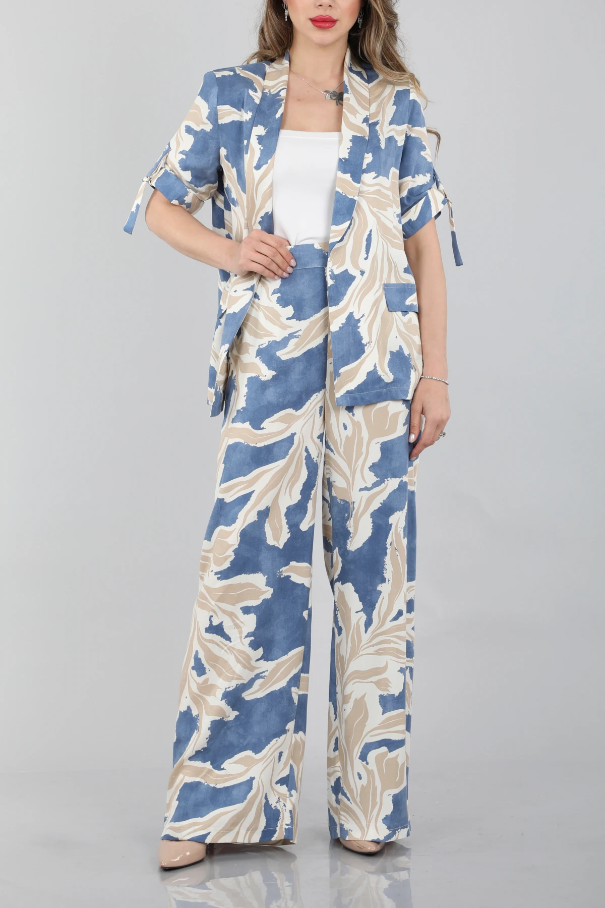 Desenli tencel ceket takım EL-2660