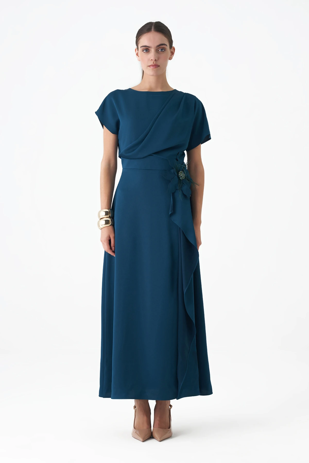 Drapeli saten elbise EL-4399