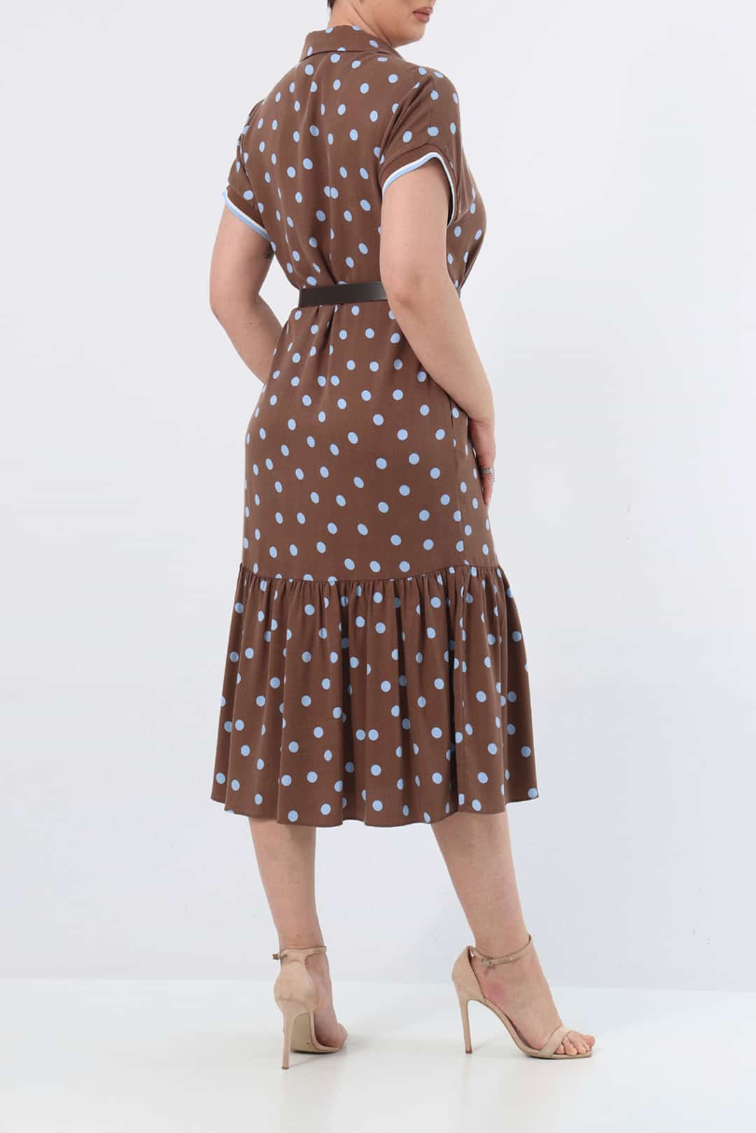 Kolu ribanali puanlı tencel elbise EL-4288-B