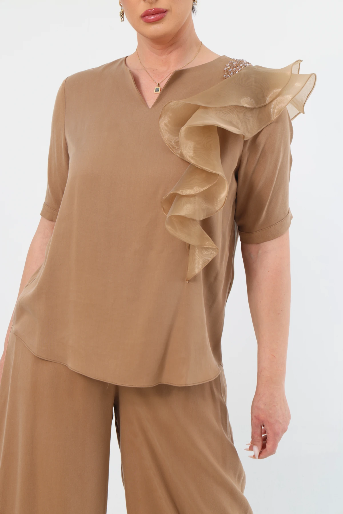 Organze garnili işlemeli tencel takım EL-2645-B