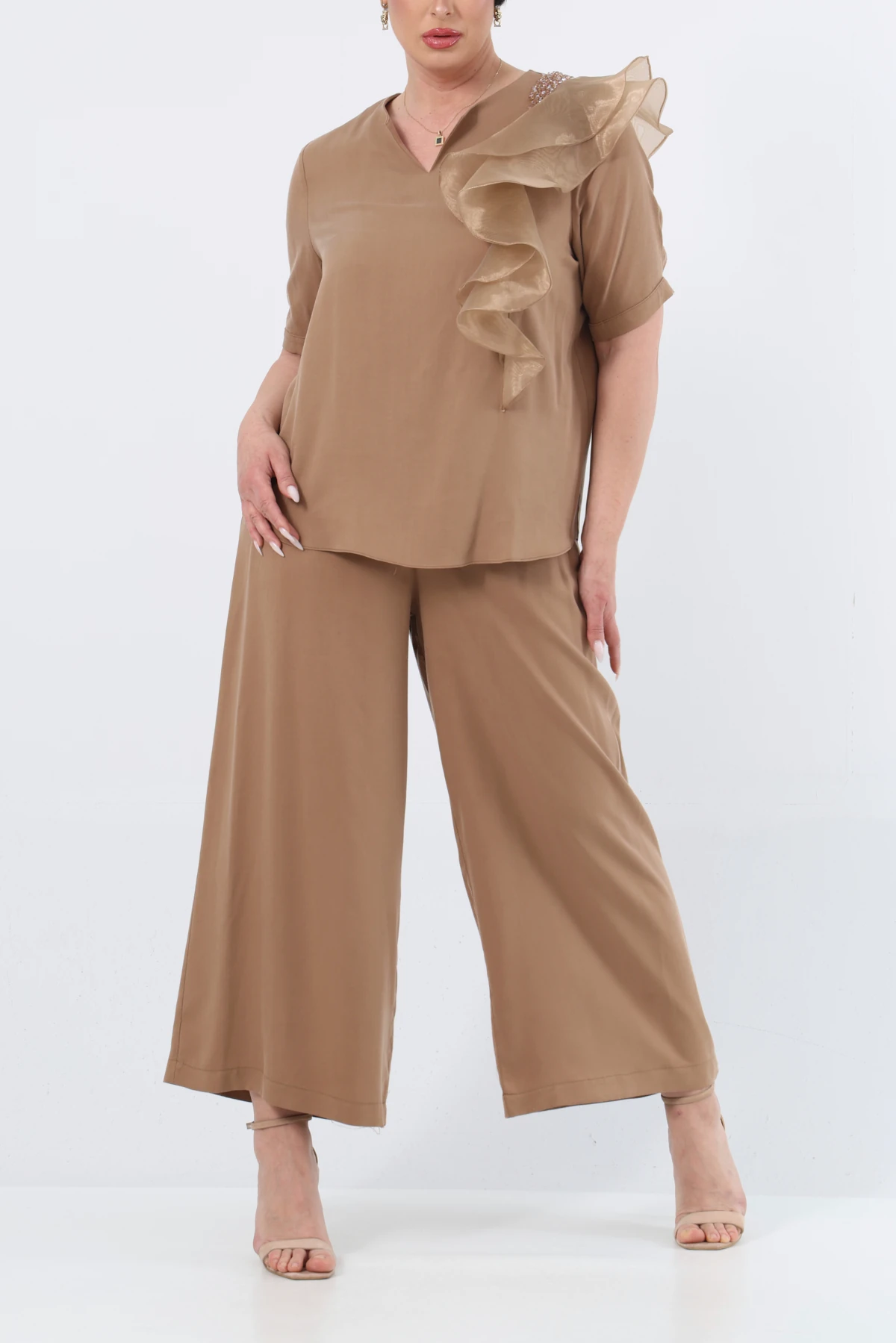 Organze garnili işlemeli tencel takım EL-2645-B