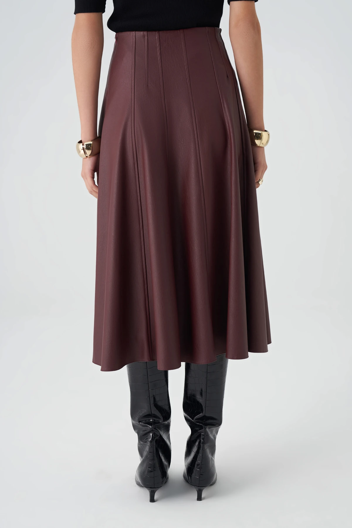 Kulp detaylı midi deri etek EL-1275