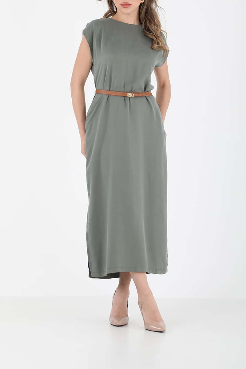 Kemerli tencel elbise EL-4199