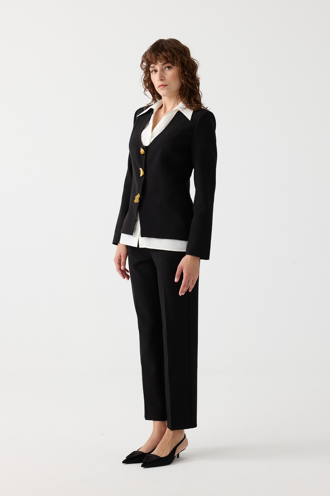 Poplin mix metal aksesuarlı takım EL-2700 - SİYAH