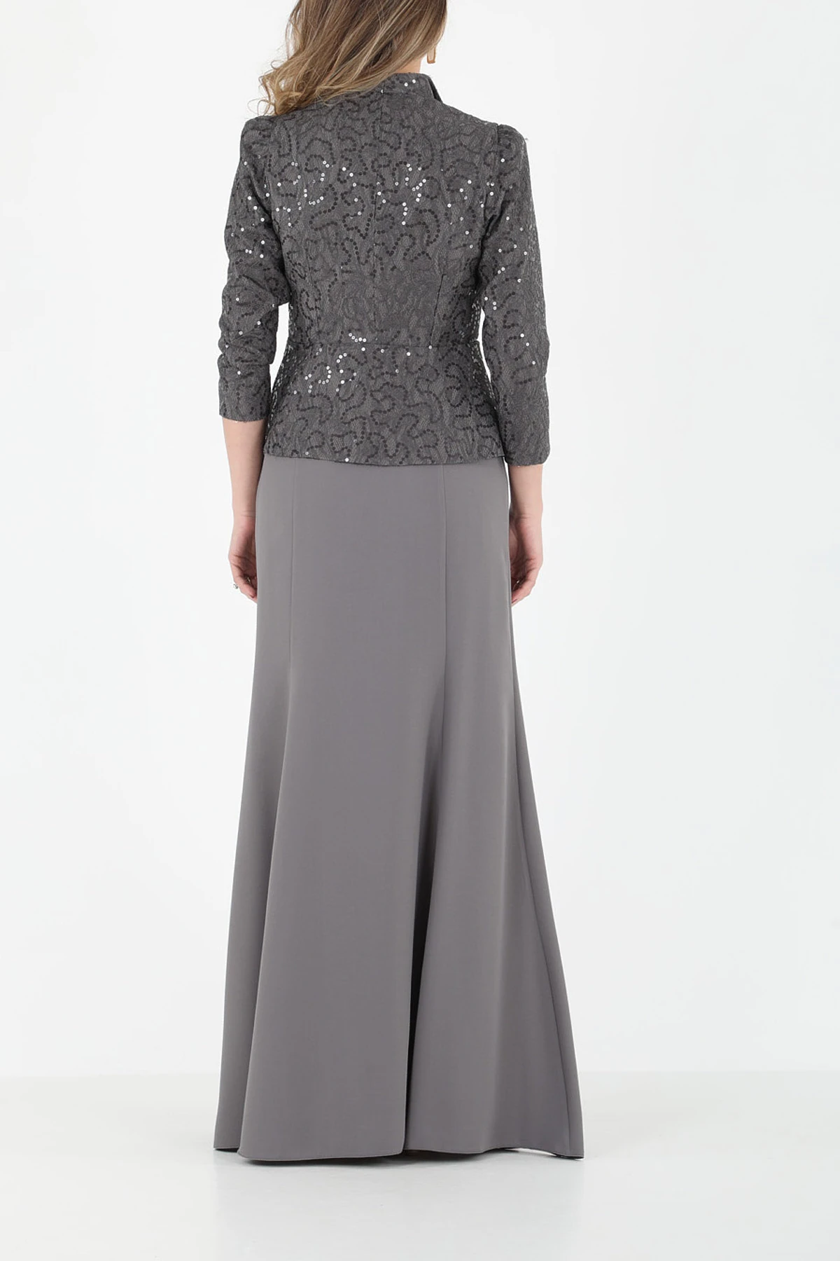 Fransız güpürlü saten garnili takım EL-2592 - GRİ