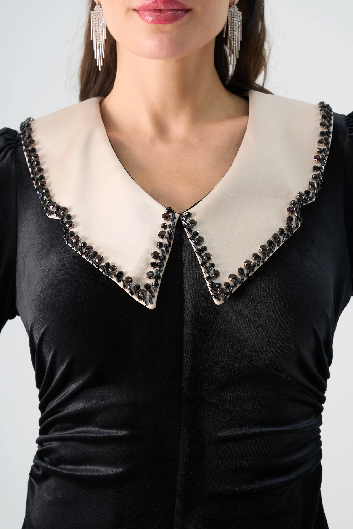 Drapeli Kadife Görünümlü Midi Elbise EL-4443