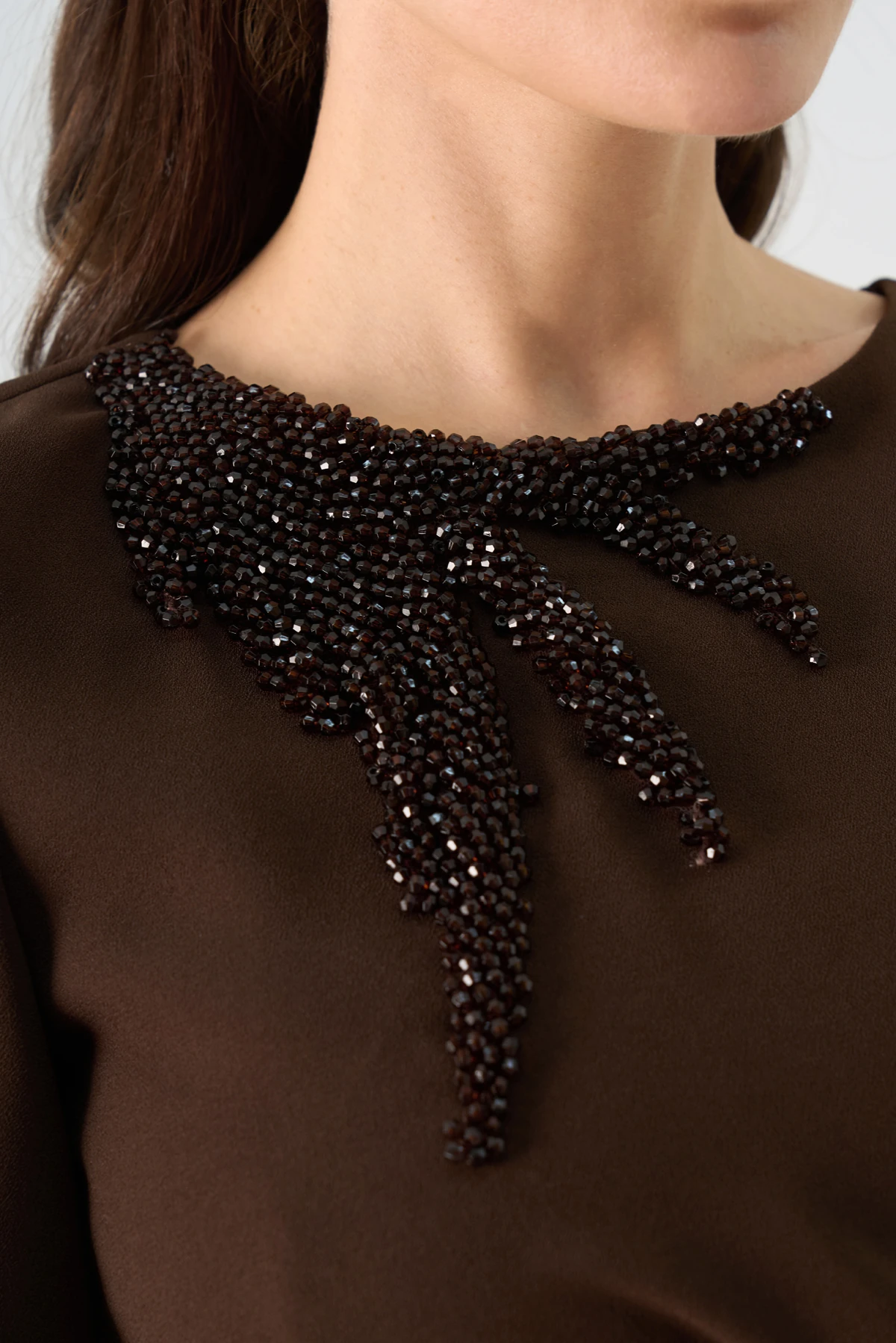 El işi boncuklu drapeli krep elbise EL-4360