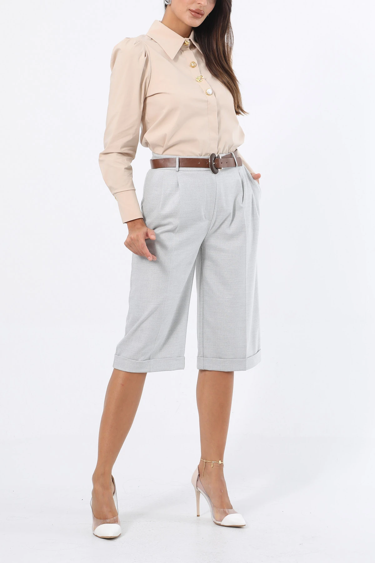 Kemer aksesuarlı kapri pantolon EL-1101