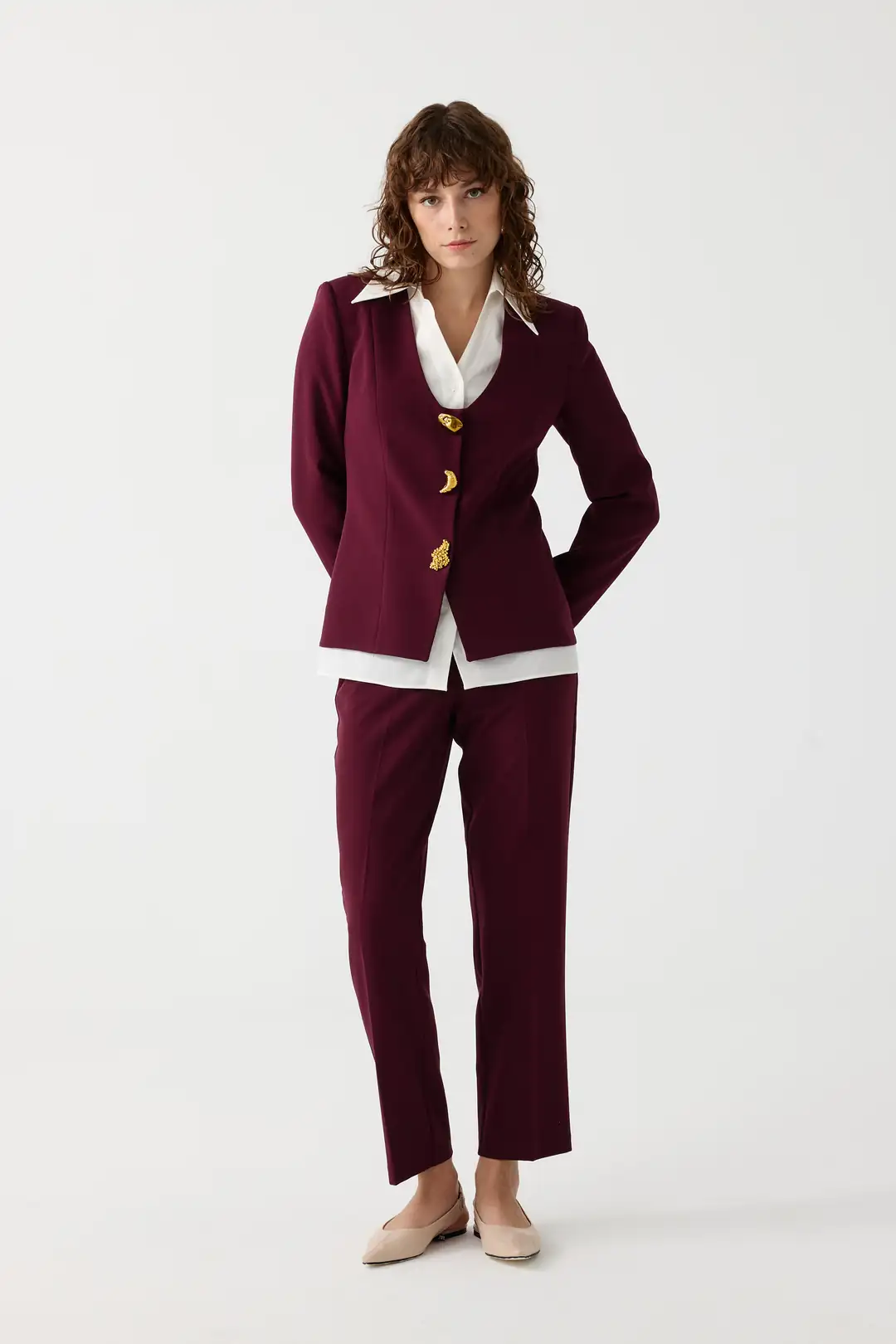 Poplin mix metal aksesuarlı takım EL-2700 - BORDO