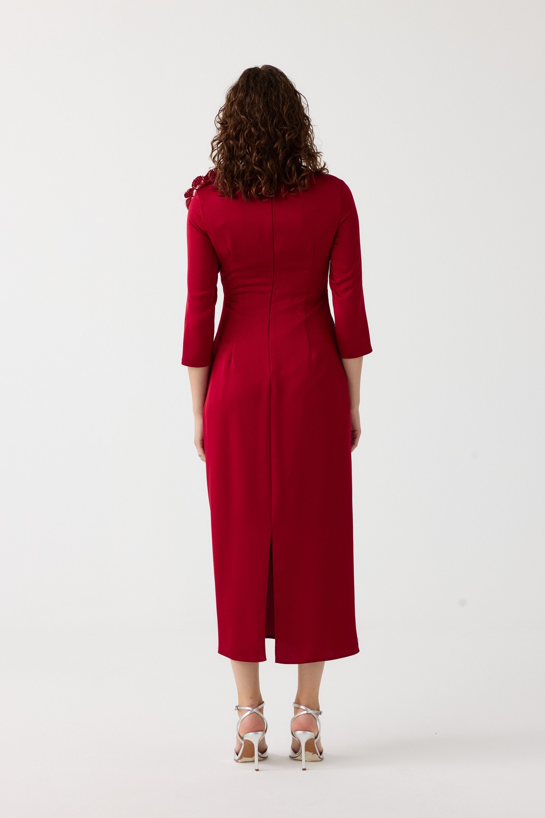 Beli piliseli kokteyl elbise EL-4355 - BORDO