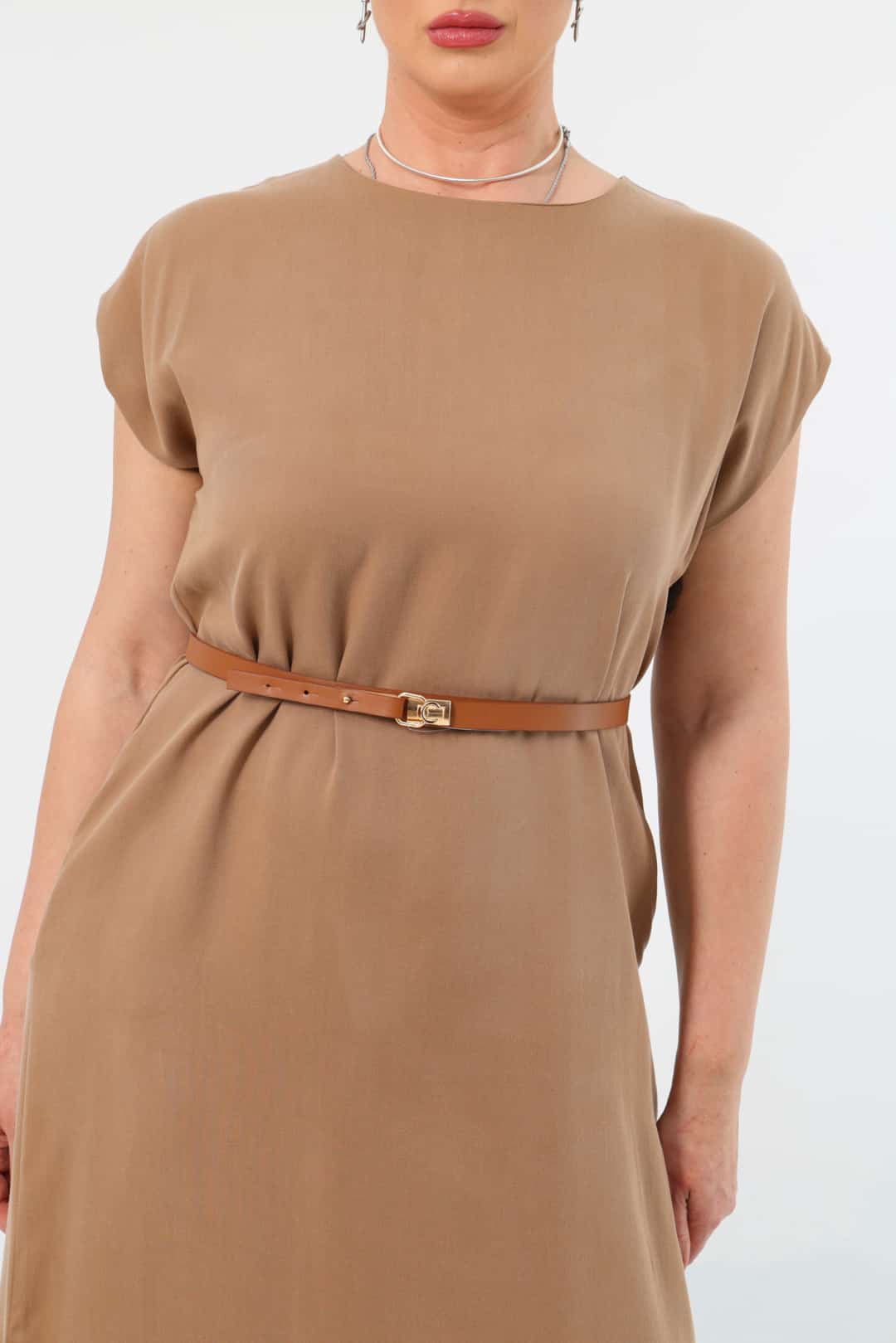Kemerli tencel elbise EL-4199-B