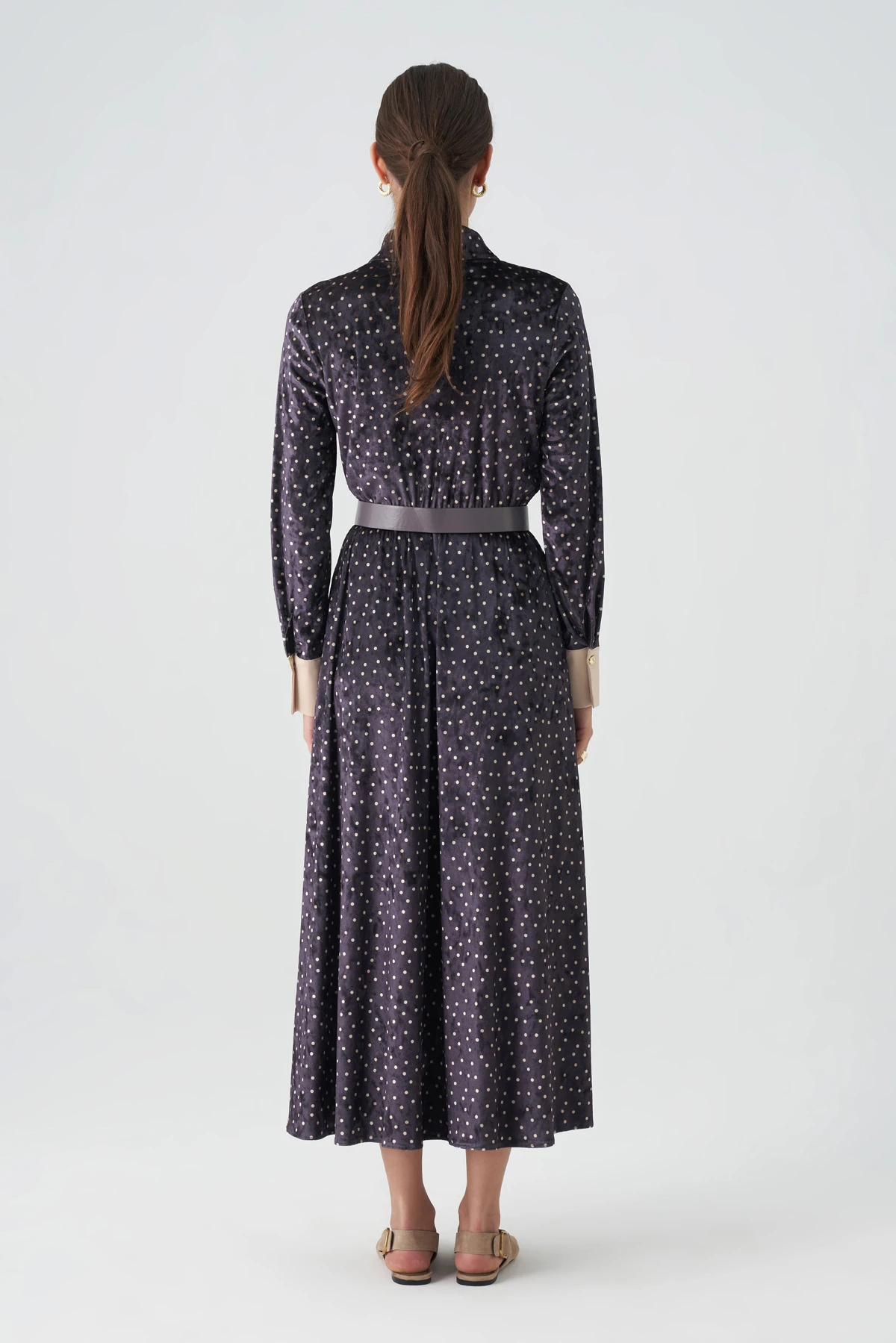 Saten garnili empirme kadife elbise EL-4437