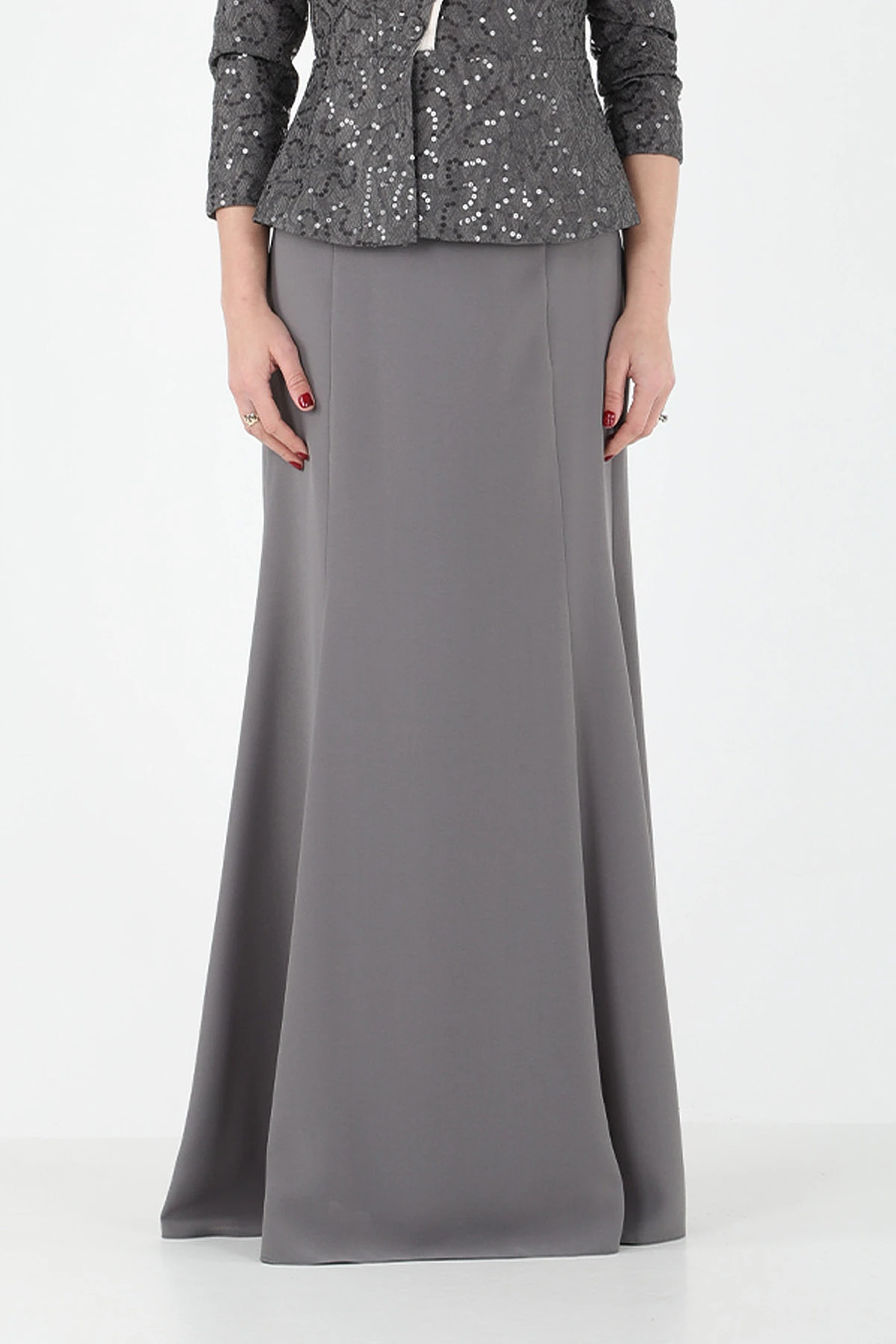 Fransız güpürlü saten garnili takım EL-2592 - GRİ