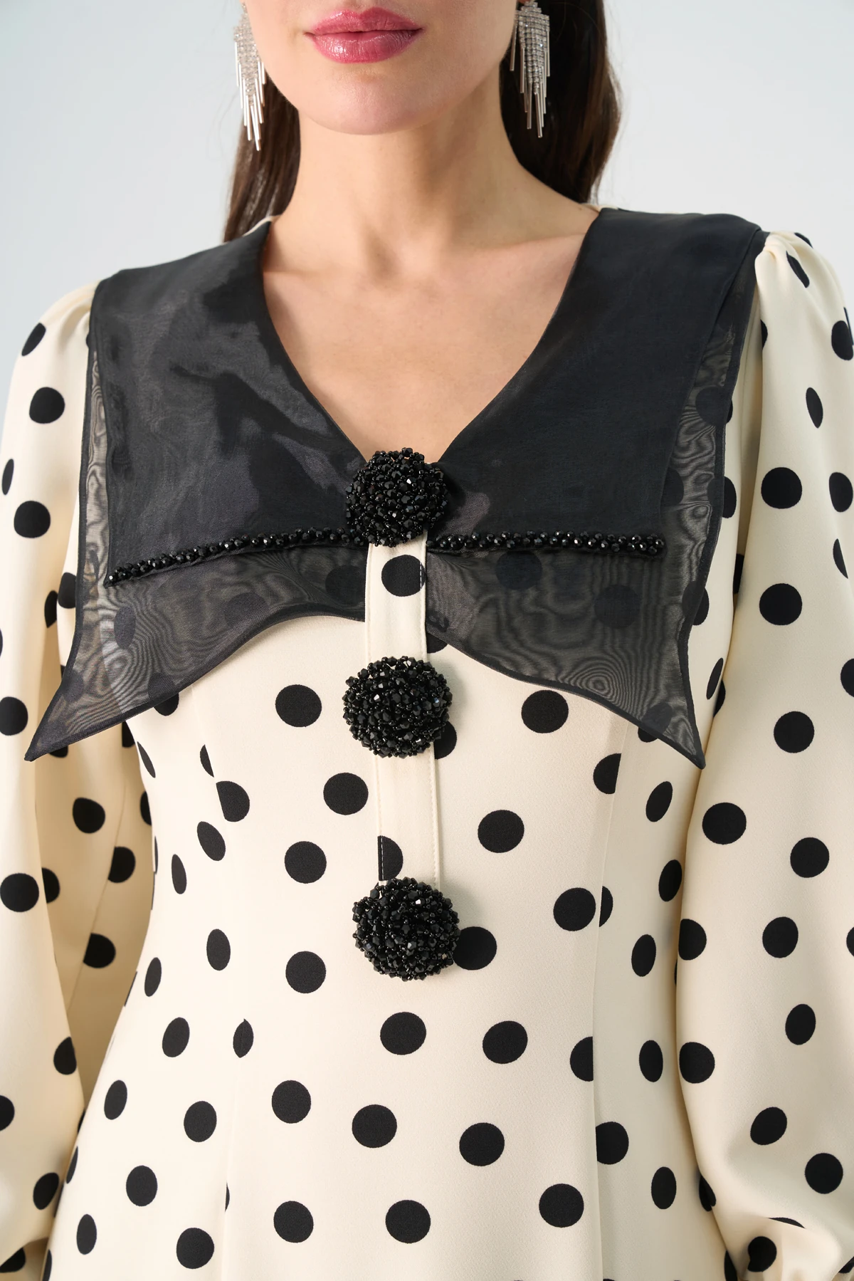 Puantiyeli Geniş Yaka Midi Elbise EL-4367