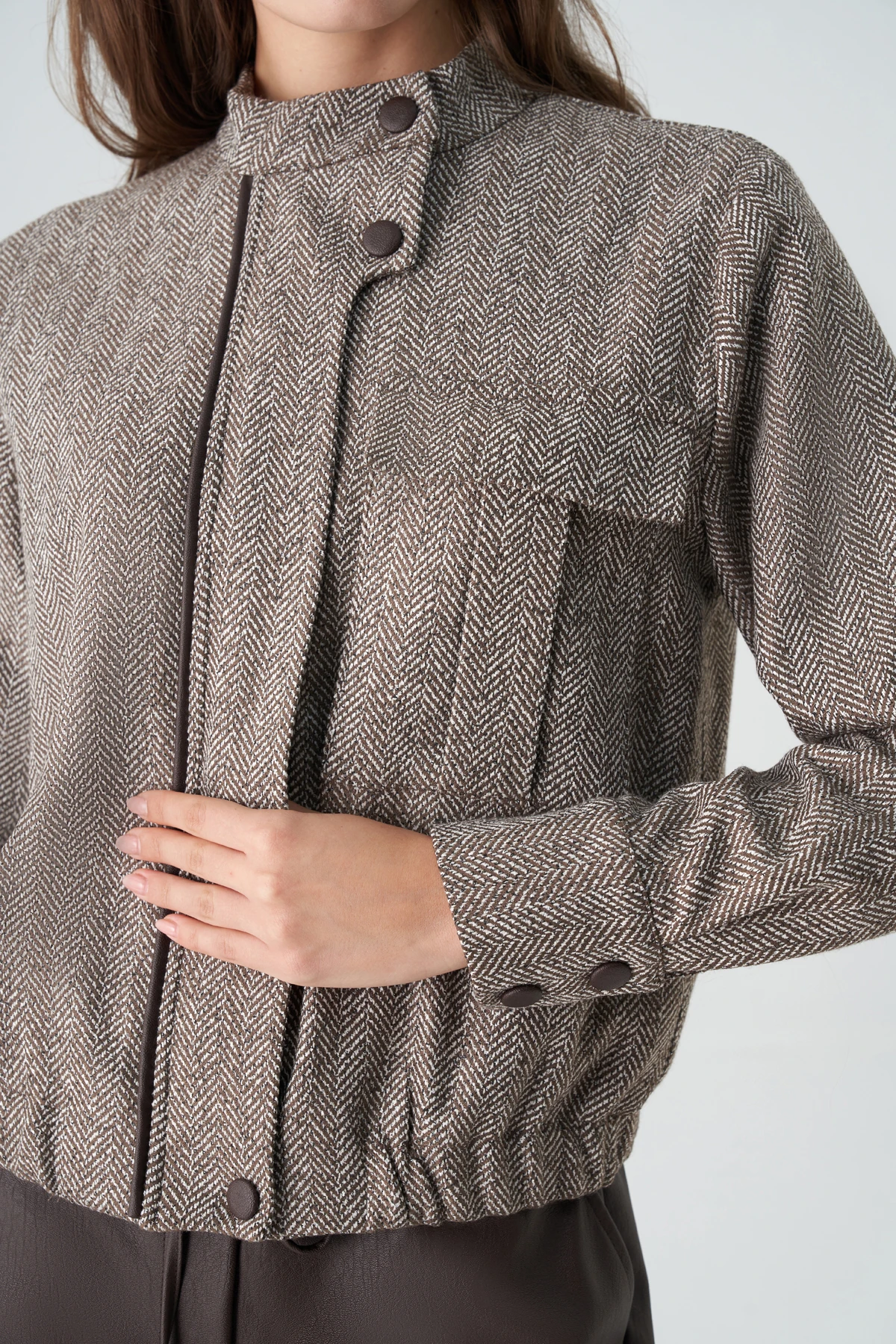 Deri biyeli poliviskon mont-deri pantolon takım EL-2766