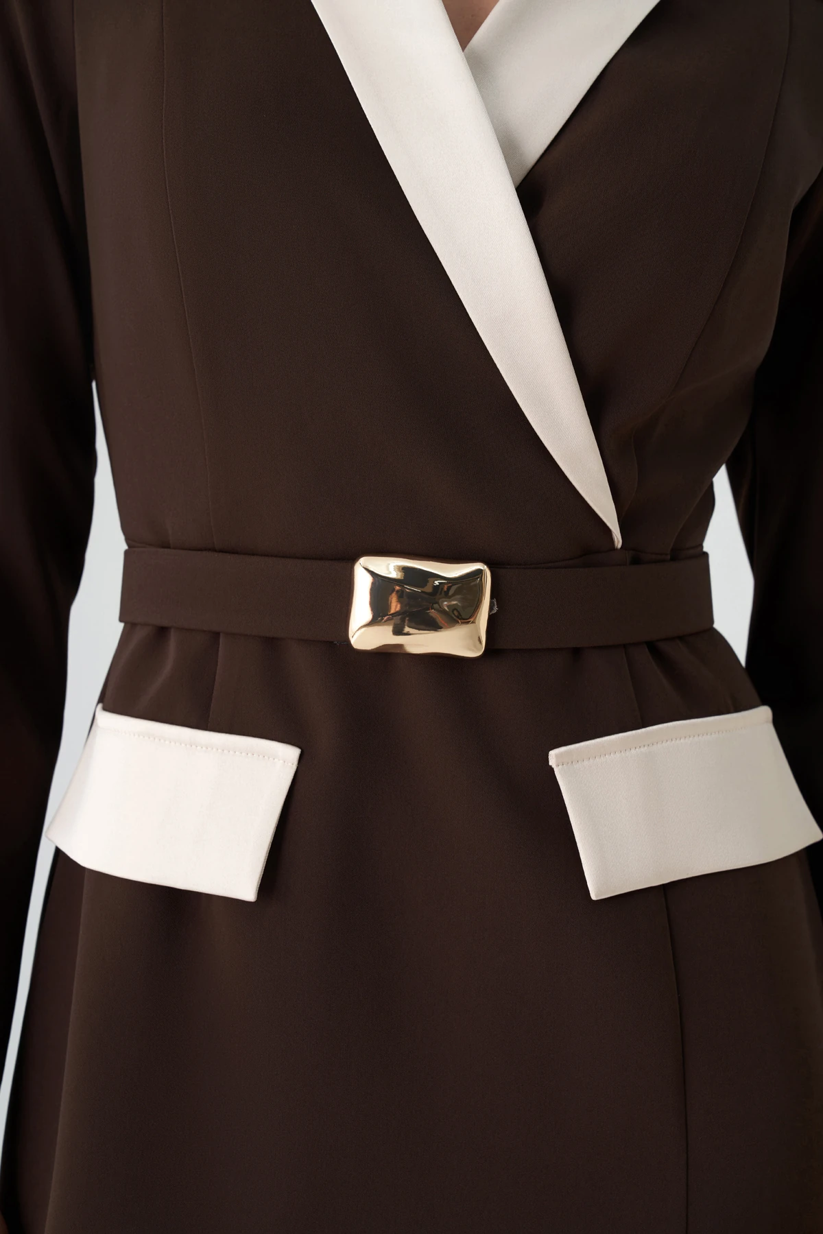 Saten garnili kruvaze midi krep elbise EL-4433