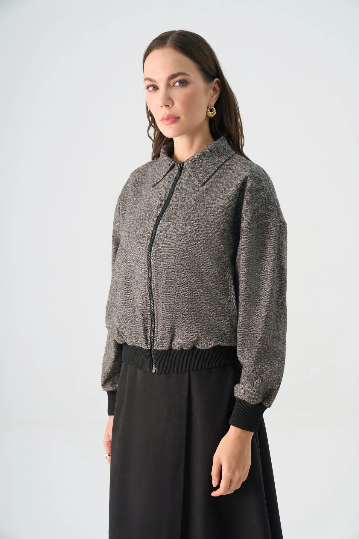 Ribana detaylı düşük kollu polisivkon bomber ceket EL-1837