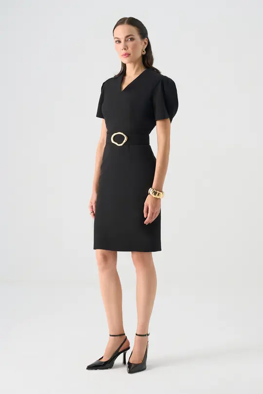 Önü drapeli şifon garnili elbise EL-4356