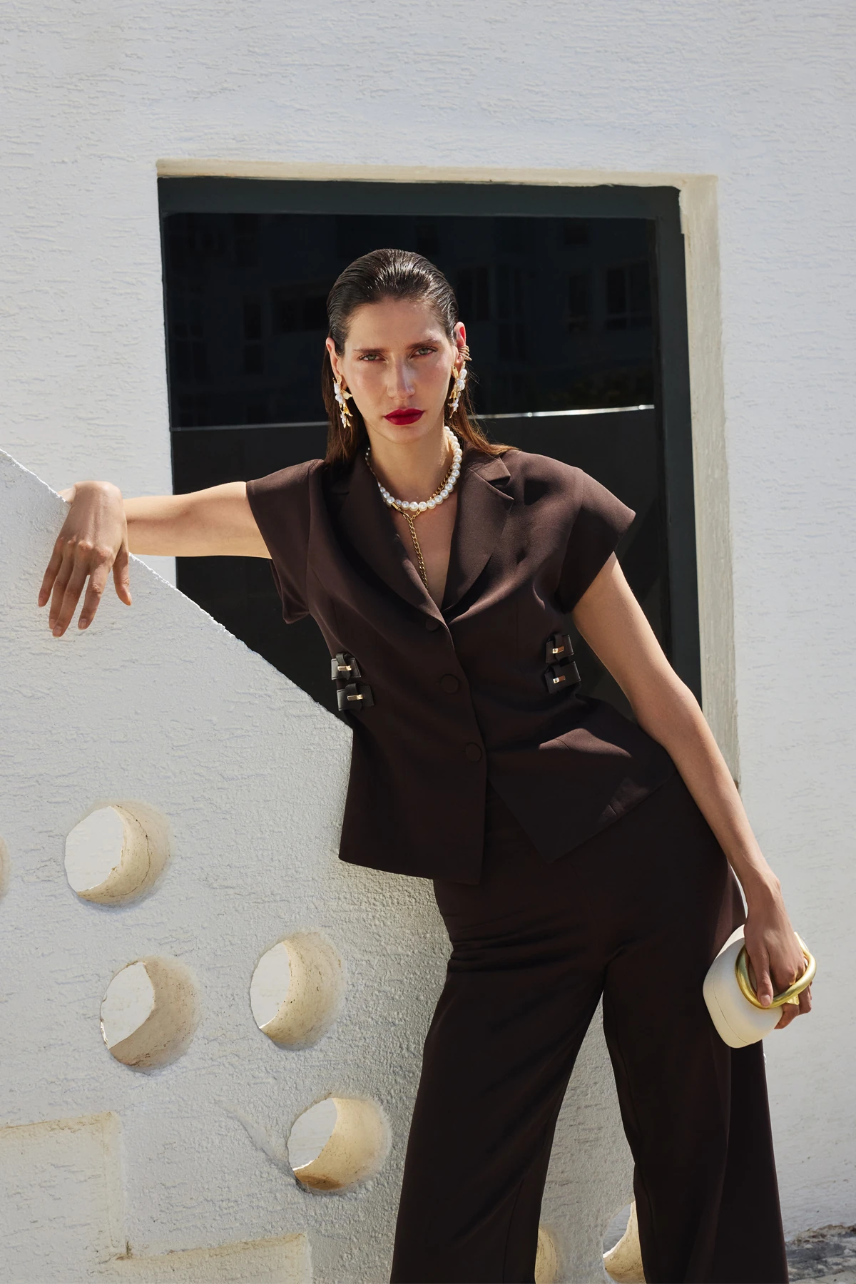 Deri aksesuarlı yelek takım EL-2716