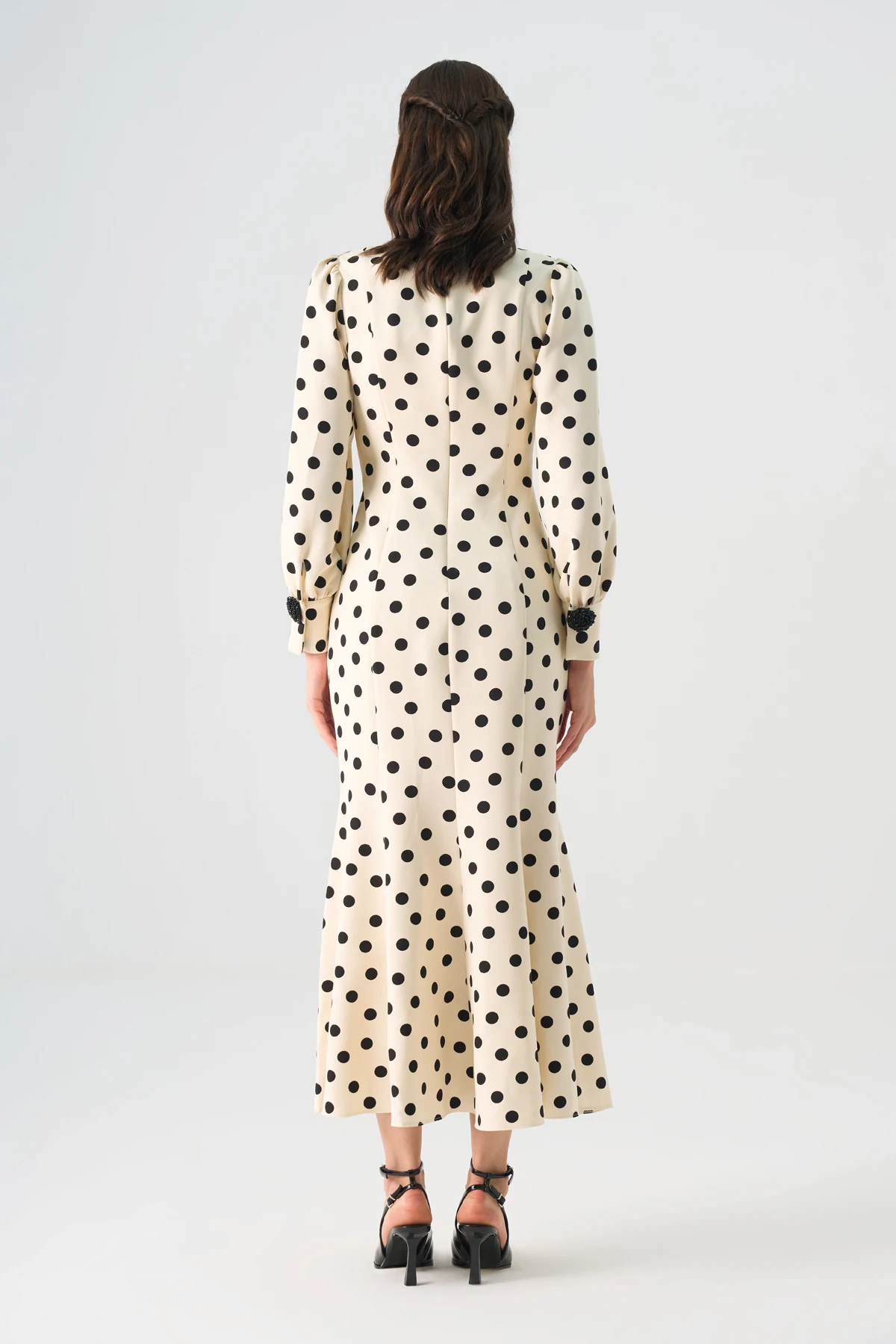 Puantiyeli Geniş Yaka Midi Elbise EL-4367