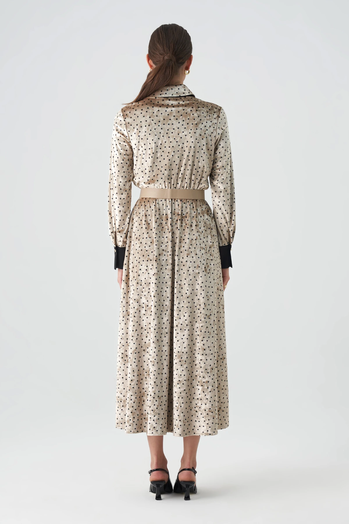 Saten garnili empirme kadife elbise EL-4437