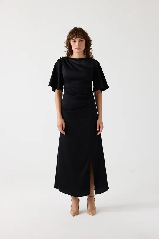 Asimetrik yaka elbise EL-4357