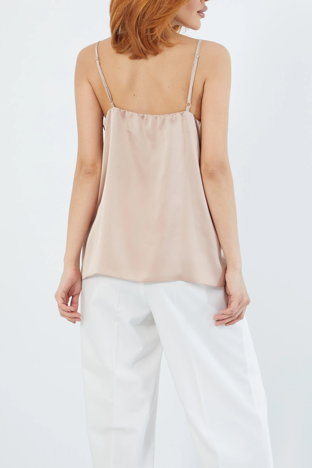 Strass taşlı saten bluz EL-1619 - BEJ