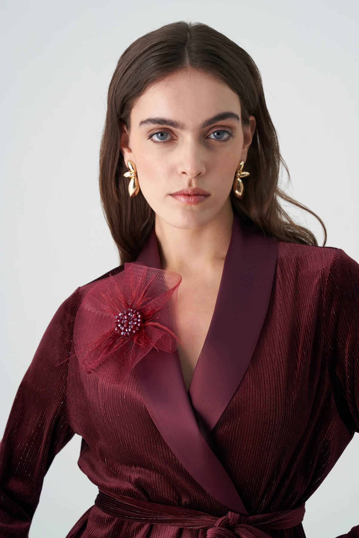 Saten garnili kruvaze simli kadife takım EL-2758