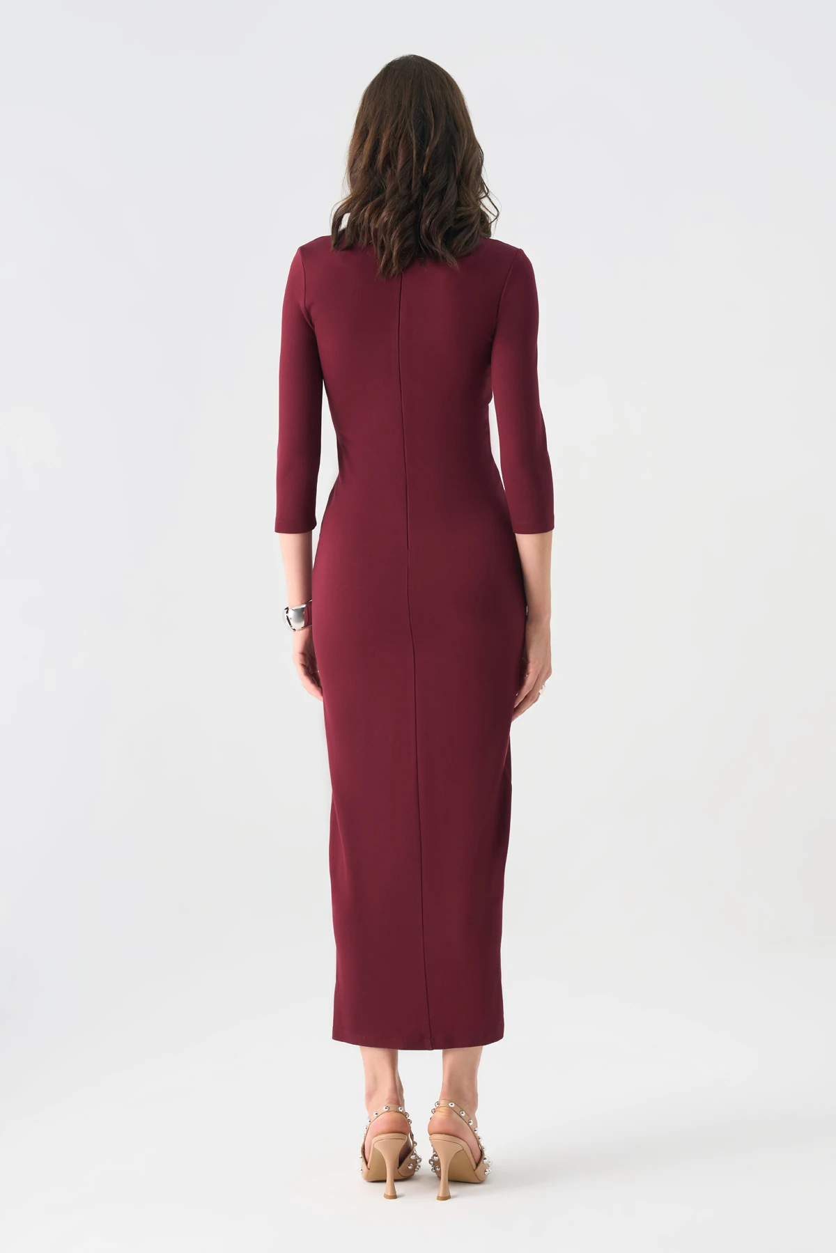 Bel kemerli örme ve deri karışım elbise EL-4424