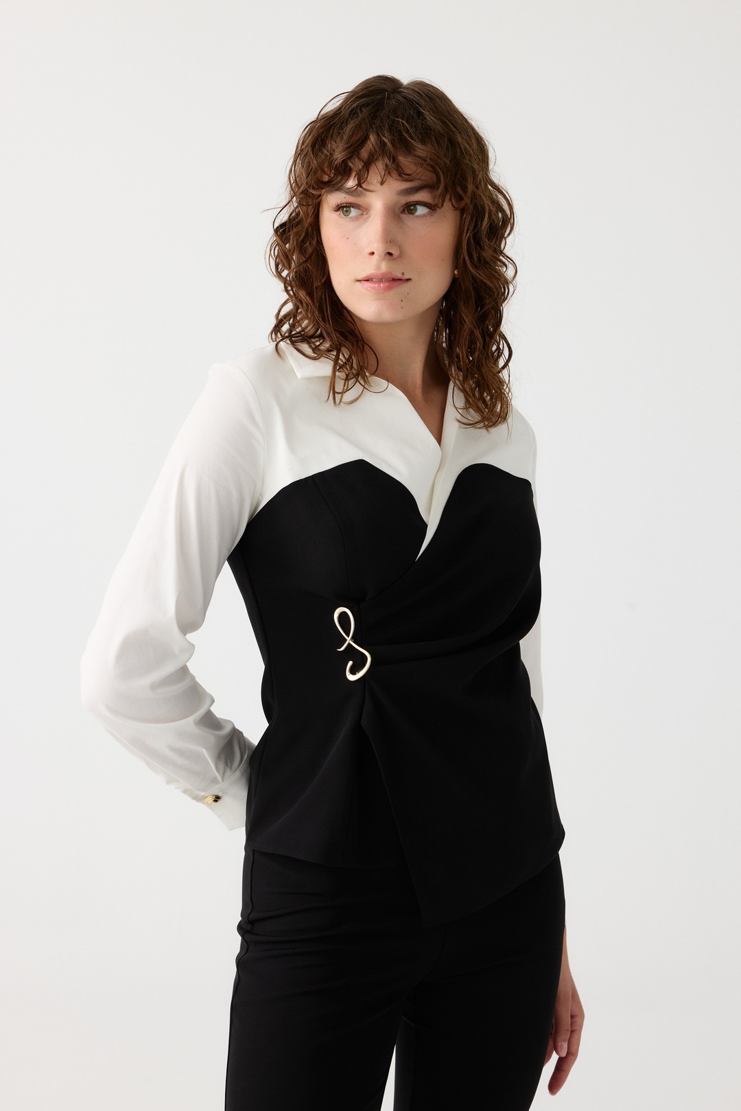Poplin mix broşlu ikili takım EL-2702 - SİYAH