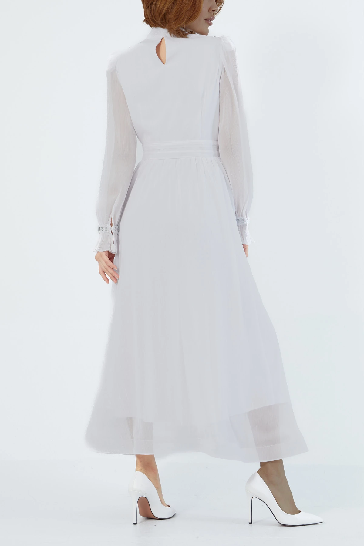 Pilise detaylı strass taşlı elbise EL-3535