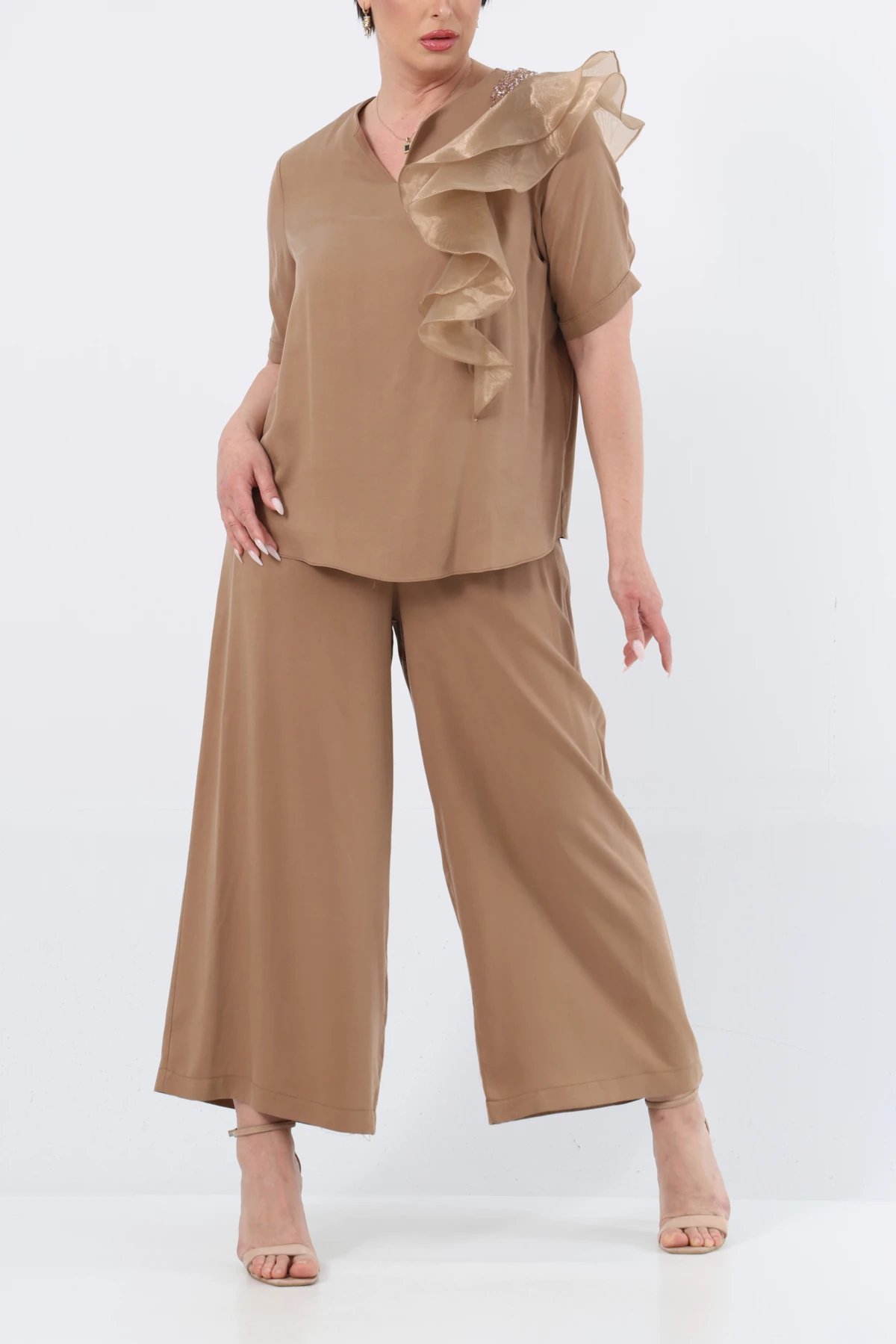 Organze garnili işlemeli tencel takım EL-2645-B