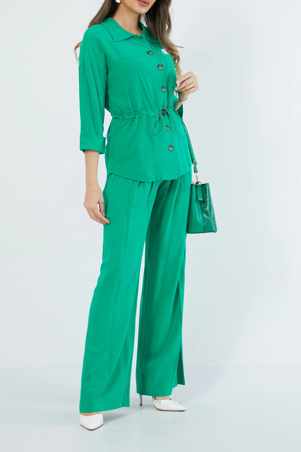 Düğmeli tencel takım EL-2241