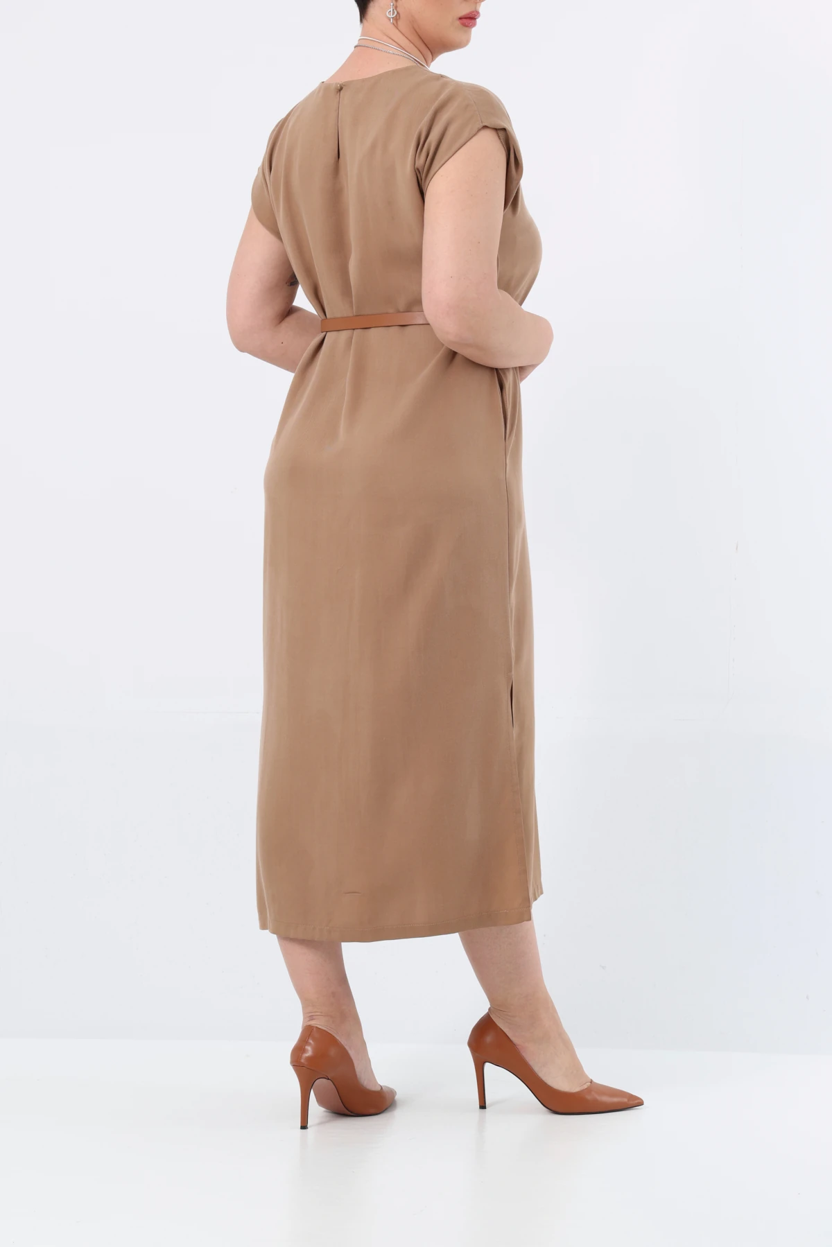 Kemerli tencel elbise EL-4199-B