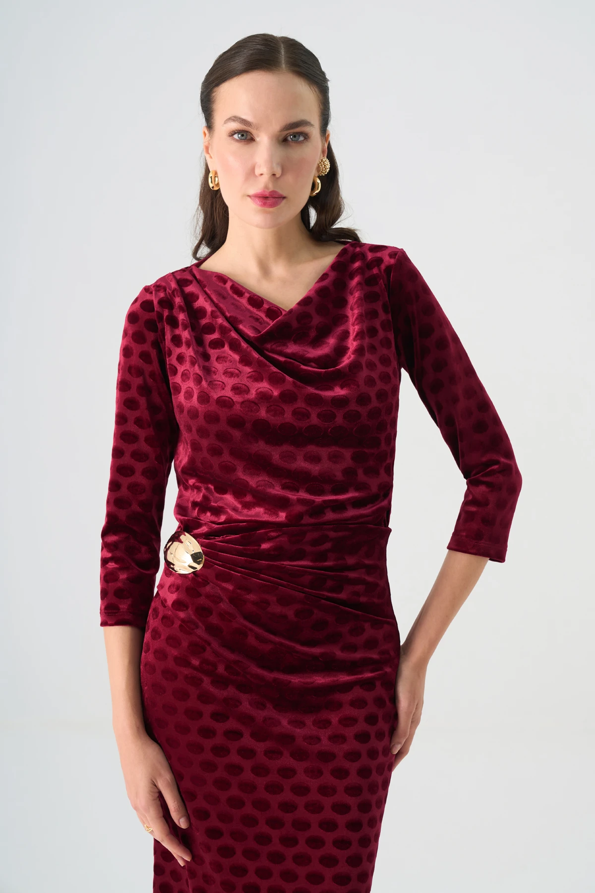 Degaje Yakalı Beli Aksesuarlı Kadife İkili Takım EL-2772