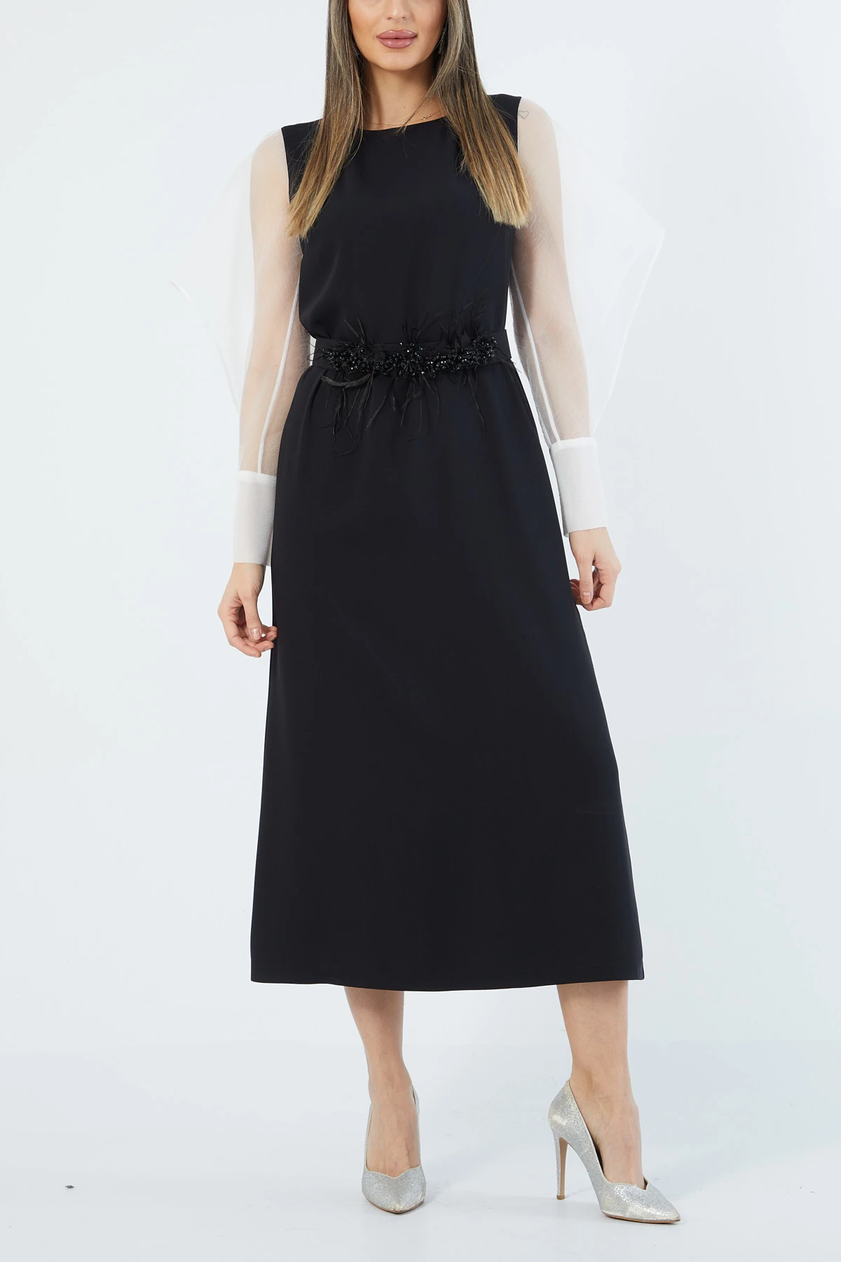 Organze mix özel aksesuarlı elbise EL-3542