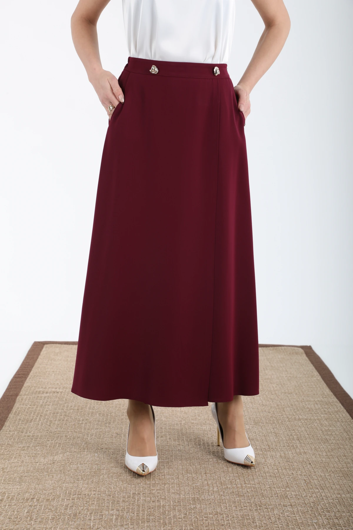 Metal aksesuarli midi etek EL-1176 - MOR