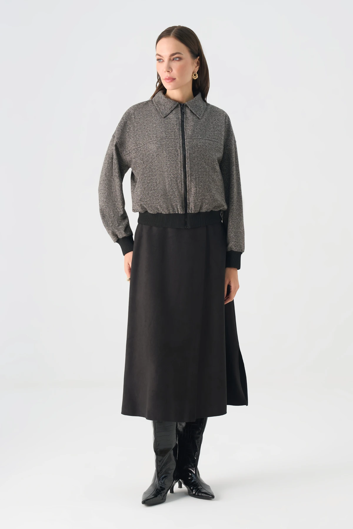 Ribana detaylı düşük kollu polisivkon bomber ceket EL-1837