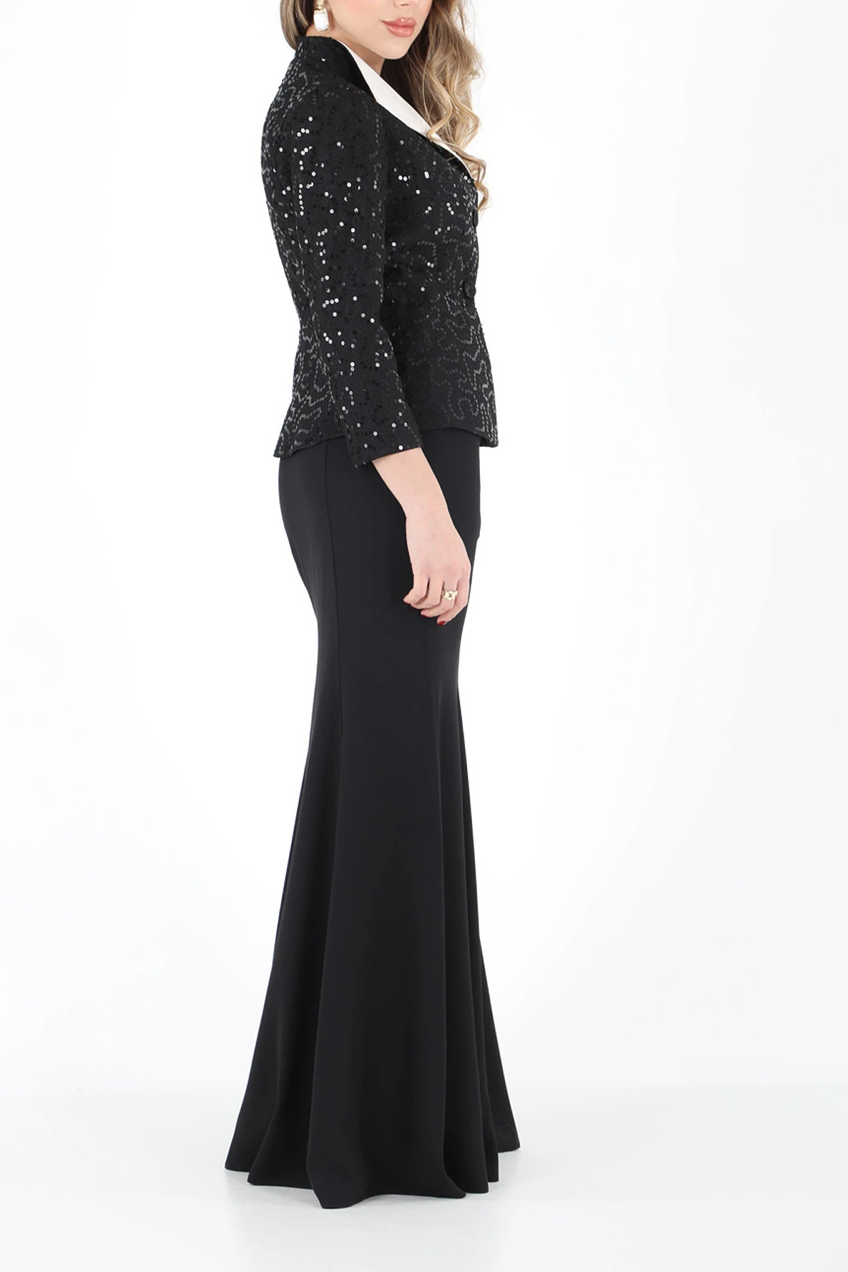 Fransız güpürlü saten garnili takım EL-2592 - SİYAH