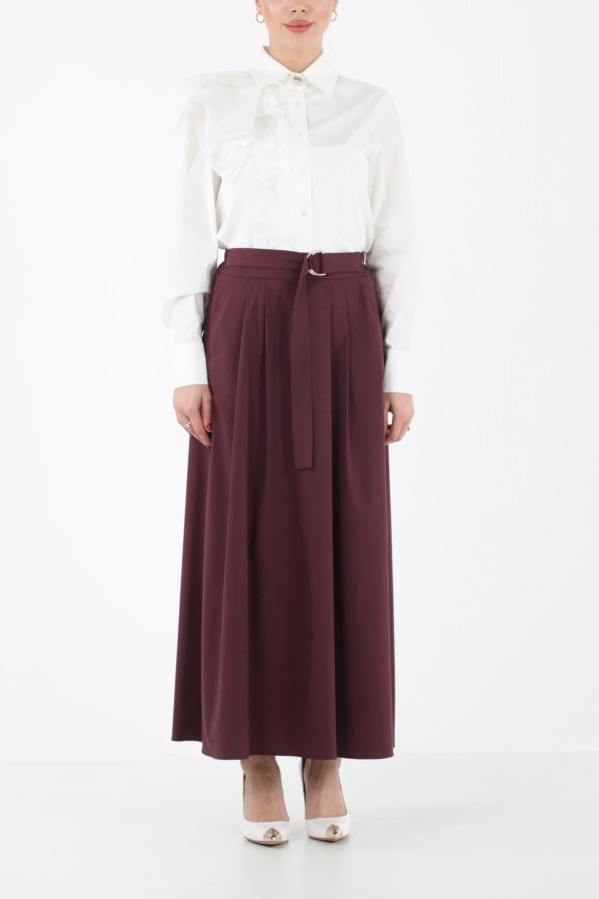 Metal aksesuarlı pileli etek EL-1194 - MÜRDÜM