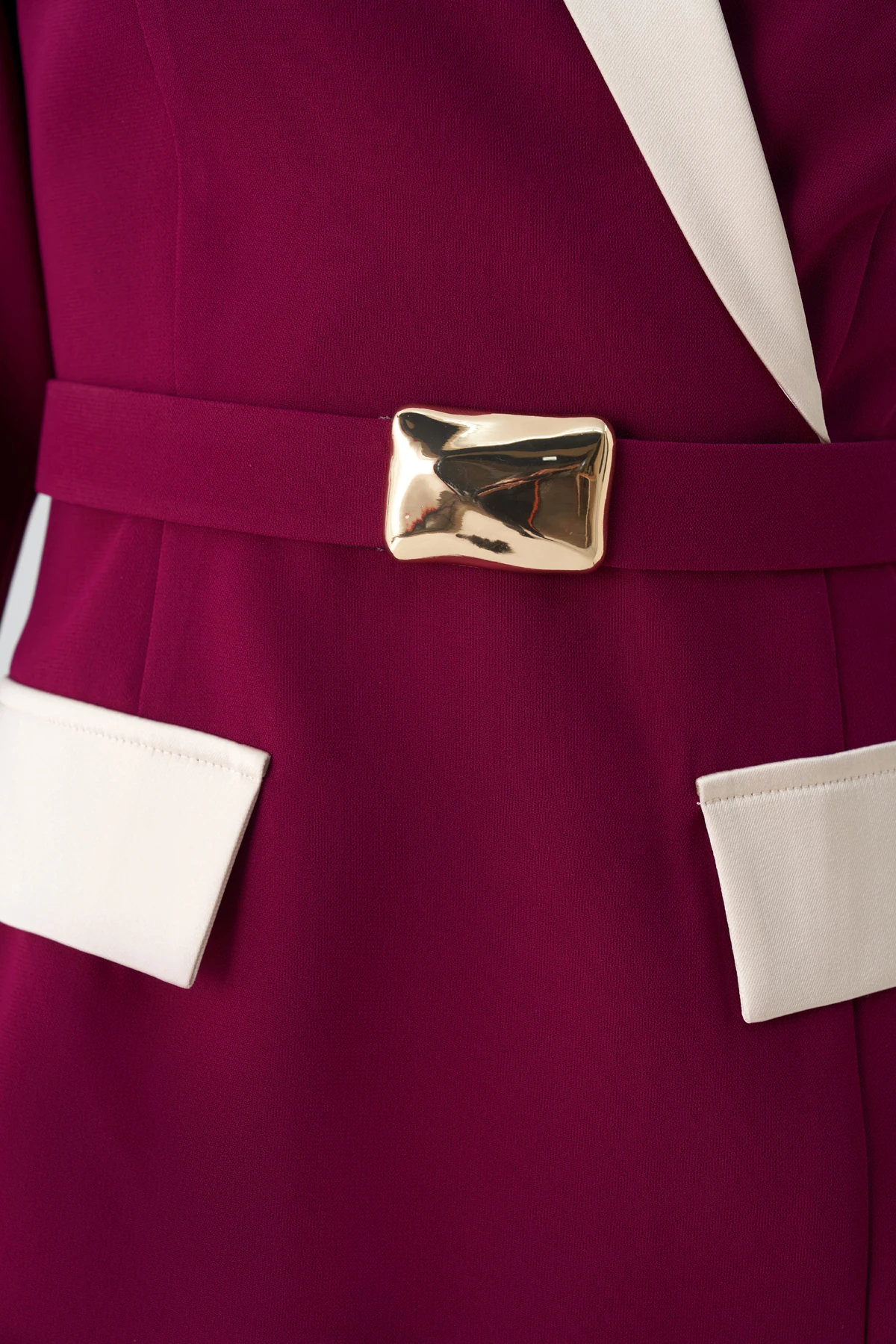 Saten garnili kruvaze midi krep elbise EL-4433