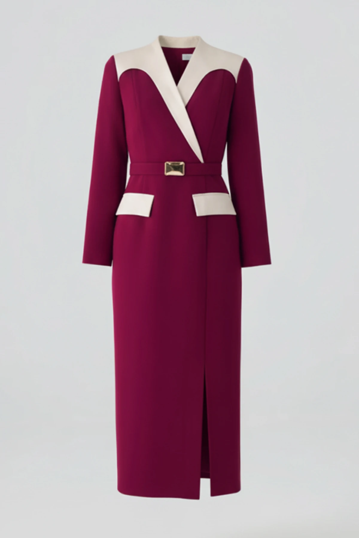 Saten garnili kruvaze midi krep elbise EL-4433